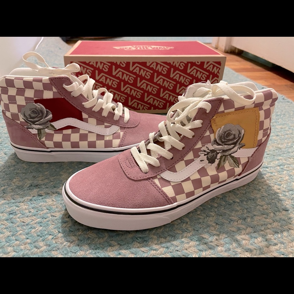 Vans powder pink high tops: checkered rose